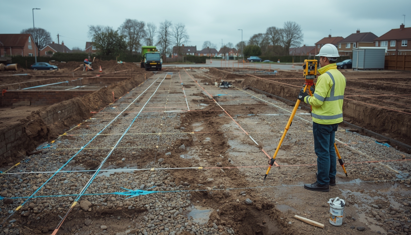 Setting out survey on UK construction site North West
